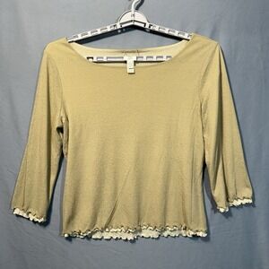 J Jill Reversible Top Womens Large 3/4 Sleeve Shirt Lettuce Hem Minimalist Boho